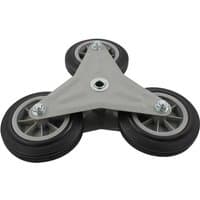 Gray triangular metal frame with three black rubber wheels for Faithfull stair climber sack truck.