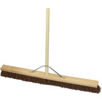 Faithfull Stiff Bassine Broom with 900mm wooden head, brown bristles, metal stay, and long wooden handle.