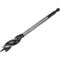 Faithfull Tri-Point Speed Auger Drill Bit, silver shaft, black spiral tip, designed for efficient wood drilling.