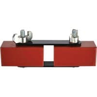 Red Faithfull Welding Magnet Adjustable Clamp with dual screws and black metal base.