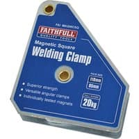 Blue Faithfull Welding Magnet Square with metal edges, labeled "Welding Clamp," featuring two circular holes.