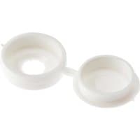 White plastic hinged cover caps with two circular compartments, designed for No. 10-12 screws, by FandF.