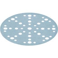 Blue circular Festool abrasive sheet with multiple holes, P180 grit, for sanding, pack of 100.