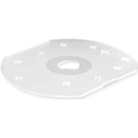 Clear Festool LAS-OF plastic base runner with circular center hole and multiple smaller holes around the edge.