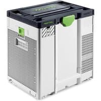 Festool SYS-AIR-M air purifier system, white with black top, green latch, and side ventilation panels.