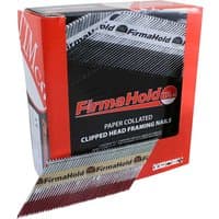 Firmahold red box with paper collated straight shank galvanised nails, visible branding and nail strips.