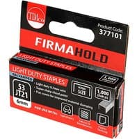 "Red and black Firmahold Type 53 JT21 staples box, 6mm, 1000 staples, light duty, galvanized finish"