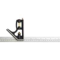Black and silver Fisher Heavy Duty Combination Square with a stainless steel ruler and built-in level.