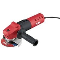Red and black Flex Power Tools grinder with side handle, 1200W motor, and visible grinding disc.