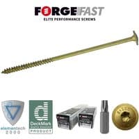 ForgeFast 8.0 x 220mm Elite Construction Screw, gold finish, sharp tip, spiral thread, tub of 35 screws.