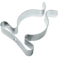 Zinc plated tool clip by Forgefix, silver, circular design with two curved prongs and a central mounting hole.