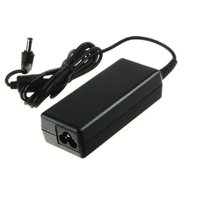 Black HP 693713-001 power adapter with a rectangular design, featuring a connector jack and a coiled power cable, designed for indoor use with 90W output.