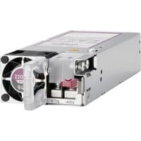 HPE 2200W M-CRPS power supply kit, silver casing, black cooling fan, red latch, and labeled -48VDC connection.