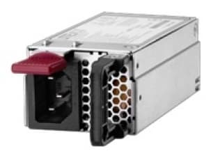 HPE 775595-B21 power supply unit, featuring a metallic silver casing, a red handle, and a perforated ventilation grill, with a rated output of 900 W.