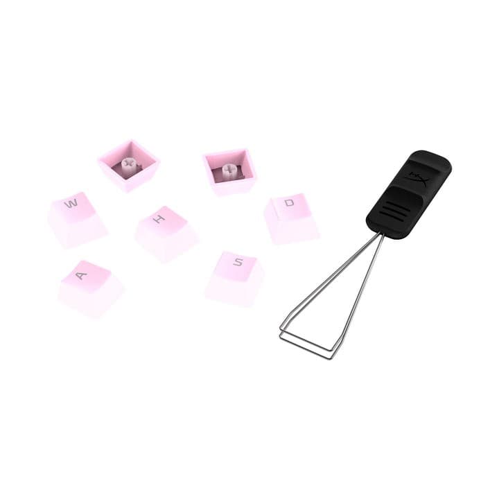 Pink PBT keycaps for a full key set, featuring a smooth finish and a keycap puller tool, ideal for customizing mechanical keyboards.