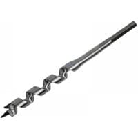 Irwin wood auger drill bit, 19x191mm, silver steel, spiral flutes, hex shank, pointed tip for precise wood drilling.