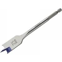 Irwin Blue Groove 4X flat bit, 18 x 152mm, silver with blue cutting edge and hex shank.