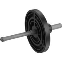 "Irwin Drive Plate & Pilot Drill with black circular plate and long metal drill bit for TCT masonry hole saws"