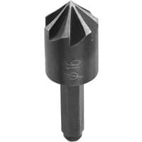 Hexagonal Irwin countersink bit, 16mm, black steel with fluted tip for drilling and chamfering.