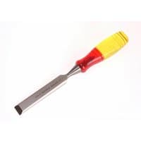Irwin Marples chisel with 3/4 inch bevel edge and red-yellow splitproof handle.