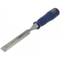 Irwin Marples chisel with blue handle, bevel edge, and 16mm steel blade.