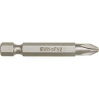 Irwin Phillips power screwdriver bit, silver, hexagonal shank, PH2 tip, engraved branding.