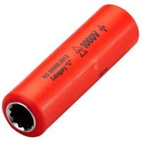 Red ITL insulated 1/2" drive deep socket, 12mm, with safety markings and ribbed texture for electrical protection.