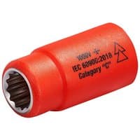 Red ITL Insulated 1/2" drive socket, 13mm, with black interior and safety markings on the side.