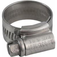 Stainless steel Jubilee hose clip, 16-22mm, with slotted band and screw mechanism, engraved with size details.