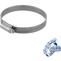 Mild steel Jubilee clip, 70-90mm, silver finish, with screw adjustment and embossed logo on packaging.