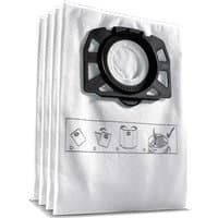 White Karcher fleece filter dust bags with black plastic collar, compatible with WD 4, 5, and 6 Premium vacuum cleaners.