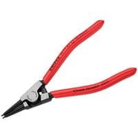Red-handled Knipex external straight circlip pliers with black tips, designed for 10-25mm applications.