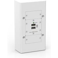 White Kramer Electronics outlet box with USB and power ports, rectangular design, wall-mountable.