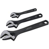 Black Laser 8677 adjustable wrench set, 3 pieces, with silver jaws and measurement markings on handles.
