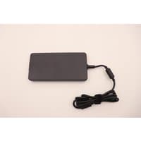 Black Lenovo 230W power adapter with rectangular shape and attached cable coiled neatly.