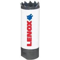 White Lenox bi-metal holesaw with red logo and jagged cutting edge, 21mm diameter.