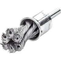 Lessmann Knot End Wire Brush with twisted steel bristles and cylindrical metal shank for power tools.