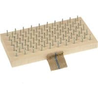 "Rectangular Lessmann Plasterers Scratch Brush with wooden base and dense metal bristles, burlap strap handle"