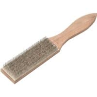 Wood-handled Lessmann steel file cleaning brush with dense metal bristles and a flat rectangular head.