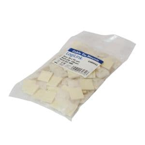 Beige cable tie mounts made of ABS synthetics, packaged in a clear bag, featuring 100 square-shaped mounts for securing cables.