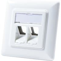 White LogiLink NK4020 socket-outlet with 2 RJ-45 ports, square design, glossy finish.