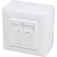White LogiLink RJ-45 socket-outlet with metallic finish, dual ports, and square design.