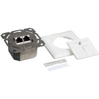 White LogiLink RJ-45 socket-outlet with metallic frame, includes faceplate and mounting hardware.