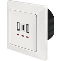 White LogiLink socket-outlet with 2 USB A ports, 1 USB C port, and square design.