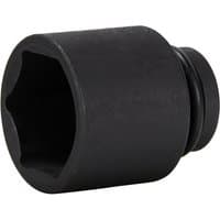 Black Makita 1/2" drive impact socket with hexagonal opening and durable, smooth finish.