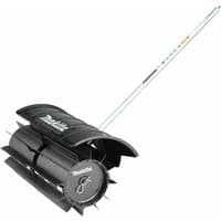 Makita power sweeper attachment with black rotating brushes and silver handle for multi-function power head units.