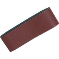 Makita sanding belt, 76mm x 457mm, maroon abrasive surface, continuous loop design.