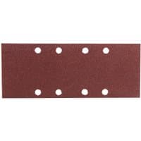 Rectangular brown abrasive paper with six punched holes, 93mm x 230mm, by Makita.