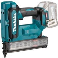 Blue and black Makita 40VMAX brad nailer with ergonomic grip and visible battery slot.