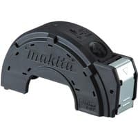 Makita black plastic angle grinder wheel guard cover with curved design and embossed logo, fits 115 mm grinders.